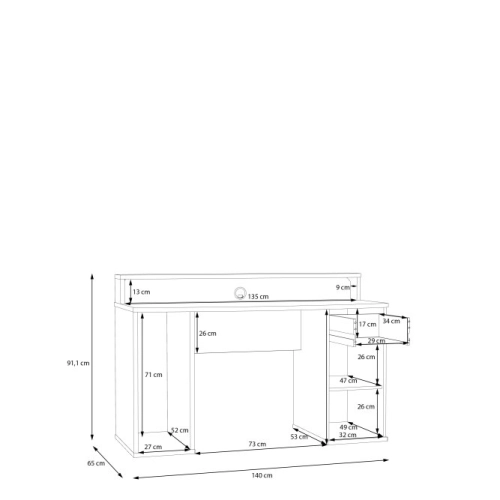 Czarne biurko 140x65 cm z oświetleniem RGB i nadstawką na monitor